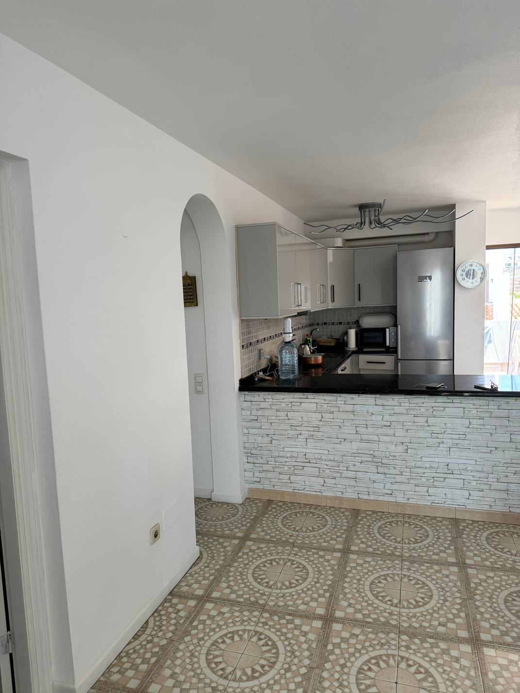 Cozy long term rent Amarilla Apartment Tenerife living room and kitchen