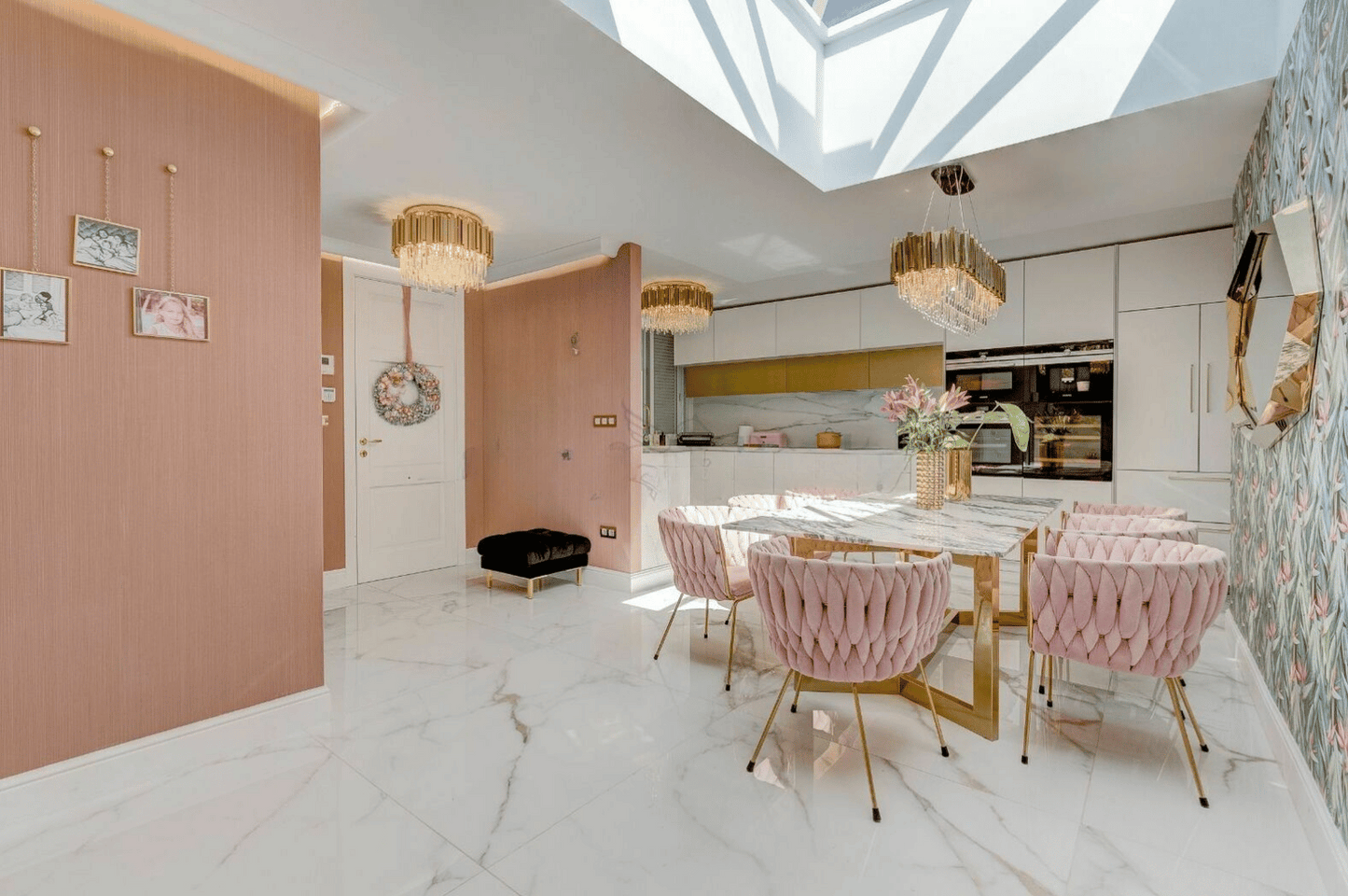 Torviscas_Alto_Luxury_4_bedroom_villa_tenerife_dining_room_rose_gold_kitchen_marble_floor