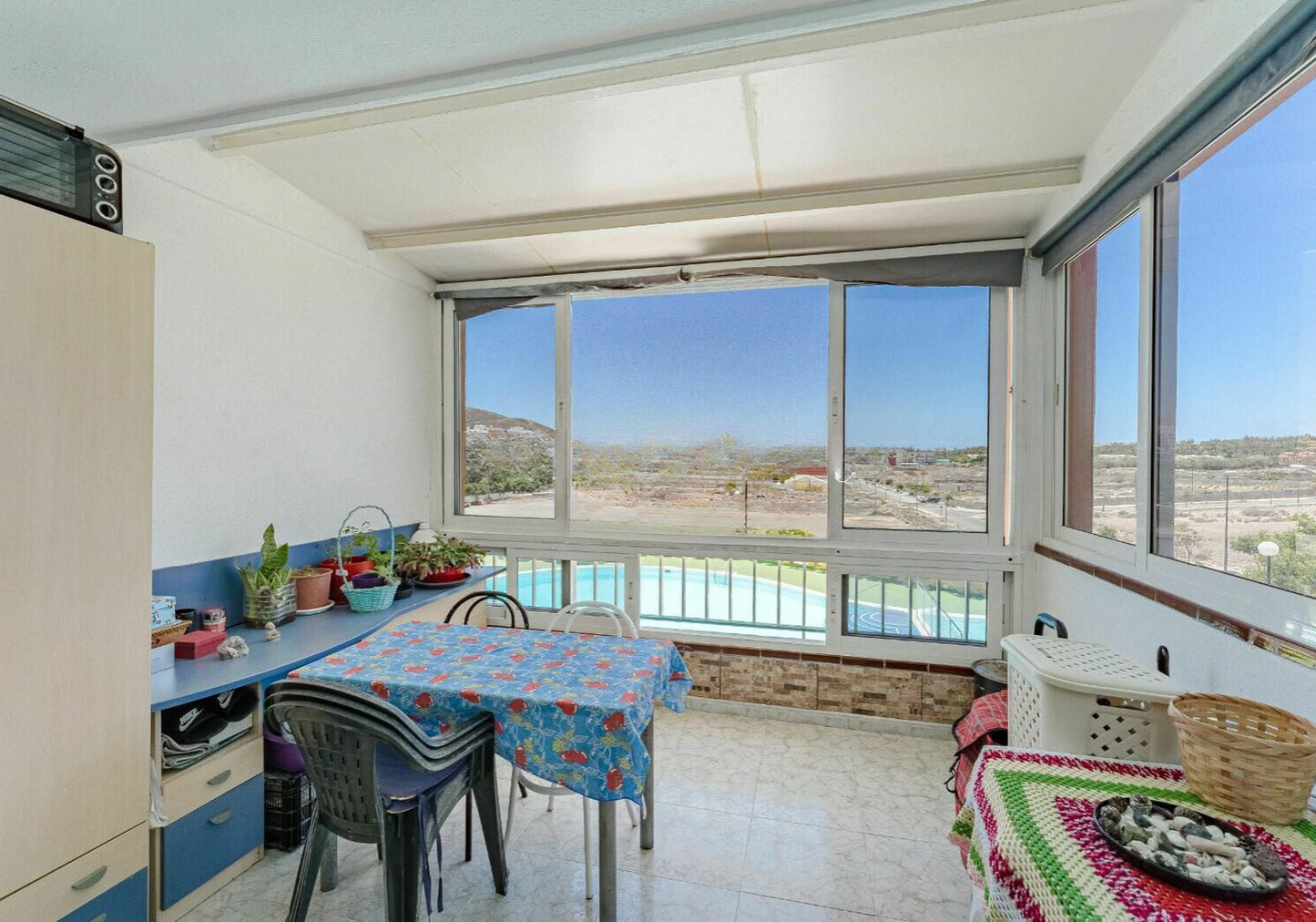 Los Cristianos Charming Apartment Tenerife large terrace with mobile enclosures